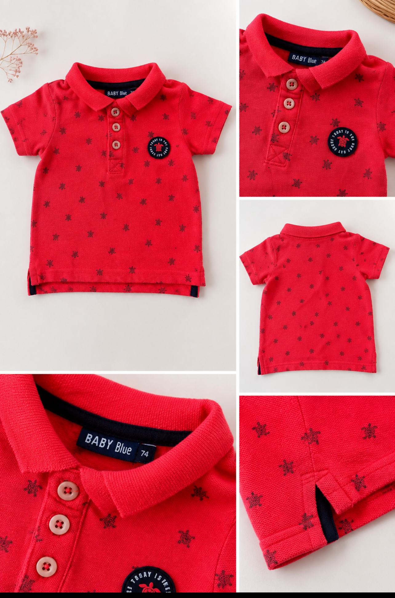 Baby Blue Polo Schildpadjes – Koraalrood – Maat 74