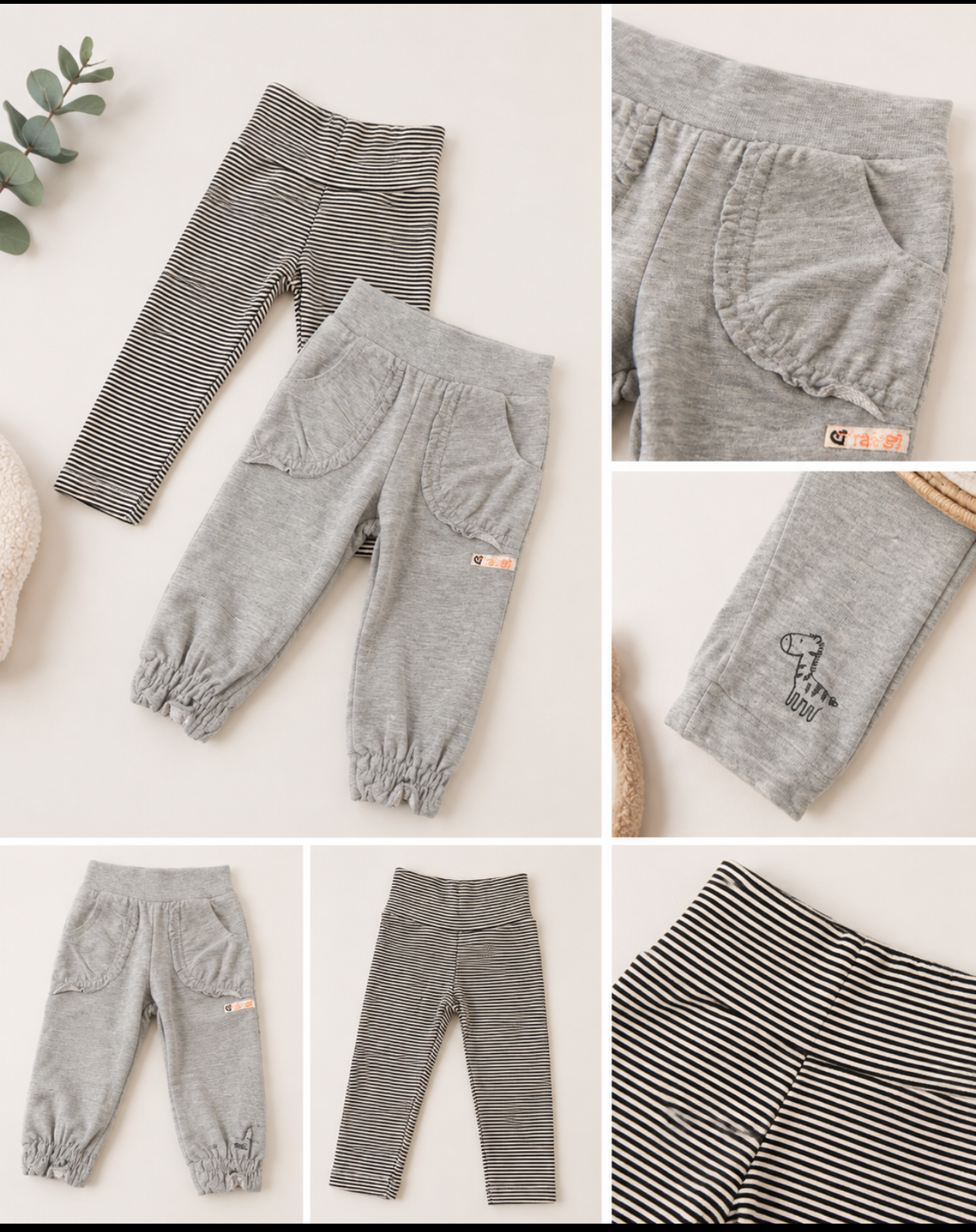 Babybroekjes Set van 2 – Grijs & Zwart/Wit Gestreept maat 62